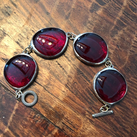 Hand Crafted Jewelry - Red Stained Glass Drop Bracelet